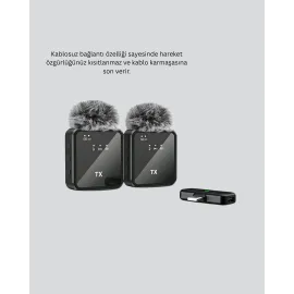 2’Li Kablosuz Yaka Mikrofonu Type-C Ve Lightning Uyumlu Profesyonel Set