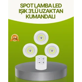 Uzaktan Kumandalı 3 Lü Kablosuz Led Spot Lamba Seti Yapışkanlı Pratik Kullanım