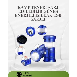 Güneş Enerjili Katlanabilir Kızaklı Kamp Feneri – USB Şarjlı, Çok Yönlü ve Dayanıklı Tasarım