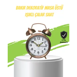 Nostaljik Bronz Metal Alarmlı Masa Saati Büyük Boy Dekoratif ve Şık Tasarım