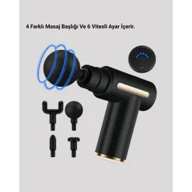 Derin Doku Masaj Tabancası 4 Başlık 6 Kademeli Sessiz Güç Şarjlı Kas Gevşetici