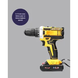 24 Parça Çift Bataryalı Akülü Darbeli Matkap – Güçlü Motor, Metal Dişli, LED Işıklı