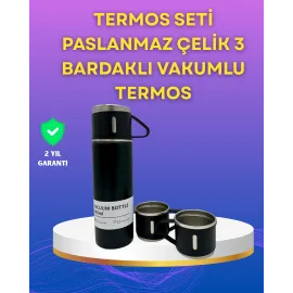 Çelik Termos Bardak Seti | 500 Ml Kapasite, Kaymaz Taban, Hediye Kutulu