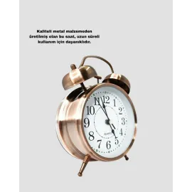 Nostaljik Büyük Boy Metal Masa Saati Bronz Kaplama Ve Yüksek Sesli Alarm
