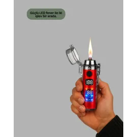 Güç Göstergeli Şarjlı Fenerli USB Elektrikli Çakmak