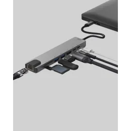 Alüminyum Kasalı MacBook USB-C Hub – 4K HDMI, USB 3.0, SD/TF Kart Girişi, PD Şarj Desteği