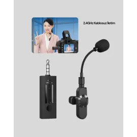 2.4 Ghz Kablosuz Yaka Mikrofonu – 60 Metre Menzil, Gürültü Azaltma, Type-C Şarjlı