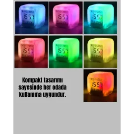 Renk Değiştiren LED Alarmlı Dijital Küp Masa Saati