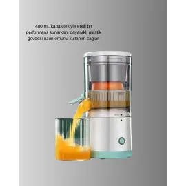 Taşınabilir Şarjlı Katı Meyve Sıkacağı – 45W Güç, 18000 RPM Hız, 400 mL Kapasite