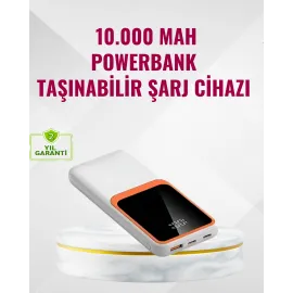 Powerbank 10000 Mah – Çift Usb Çıkışlı, Type-C Girişli, Şık Beyaz Tasarım