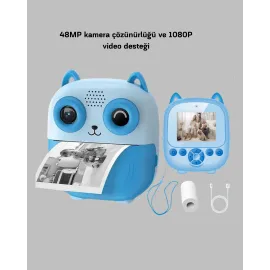 48MP Termal Baskılı Çocuk Dijital Kamera 1080P Video 2.4'' Ekran 6X Zoom