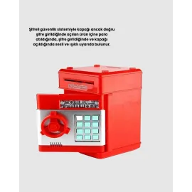ATM Görünümlü Kırmızı Elektronik Şifreli Kumbara