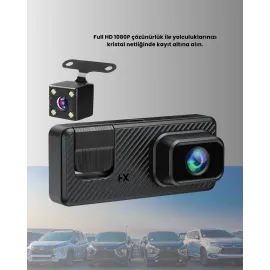 3 Kameralı Araç İçi DVR Kayıt Cihazı  Ön İç Arka Kamera Full HD