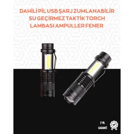 Taşınabilir Şarjlı Led Fener - 4 Modlu, 2000Lm, Ayarlanabilir Odak