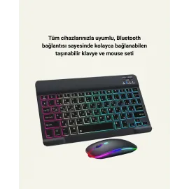 Tüm Cihazlarla Uyumlu RGB Işıklı Kablosuz Klavye ve Mouse Seti