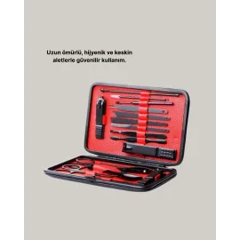 El Ve Ayak Bakım Seti 17 Parça Taşınabilir Deri Çantalı Manikür Seti