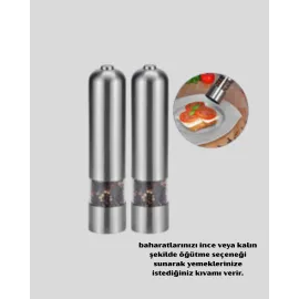 Elektrikli Tuz Karabiber Değirmeni – Çiftli Set, Paslanmaz Gövde, LED Işıklı ve Ayarlanabilir Öğütme