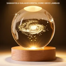 Usb Bağlantılı Samanyolu Galaksi Küre Ahşap Standlı 3D Işıklı Dekor Lambası