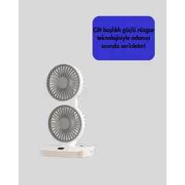 Çift Kafalı Masaüstü ve Duvar Tipi Sessiz USB Şarjlı Fan