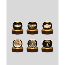 Ay Temalı Kristal Küre Gece Lambası Led Aydınlatmalı Premium Dekor