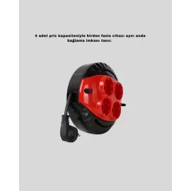 Ce Belgeli 3 Metre 4’Lü Kablolu Priz Makara