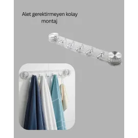 Vakumlu Ve Yapışkanlı Mutfak Banyo Askılığı 5 Bölmeli Pratik Düzenleyici