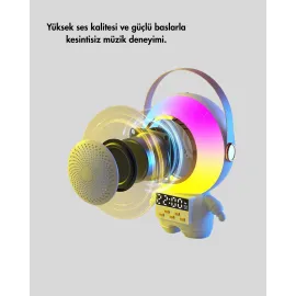 Astronot Tasarımlı Bluetooth Speaker ve Kablosuz Mikrofon Karaoke Seti