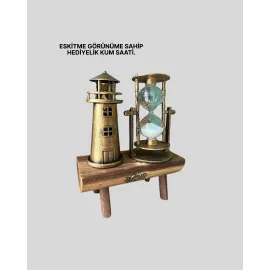 Deniz Feneri Tasarımlı Ahşap Kum Saati – Retro Masa Aksesuarı