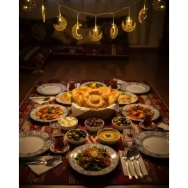 Ramazan Minare Detaylı Hilal Led Işık Günışığı Sarı Metal Süs