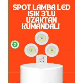 Kablosuz 3 Lü Spot Led Lamba Seti Uzaktan Kumandalı Enerji Tasarruflu Aydınlatma