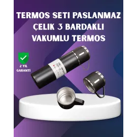 Paslanmaz Termos Ve İkili Bardak Seti | 6-12 Saat Sıcak/soğuk Tutma