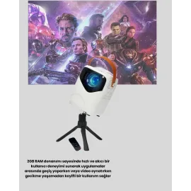 Taşınabilir Akıllı 1080P Projektör – 64Gb Hafıza, 2Gb Ram, Full Hd Görüntü, Kumandalı