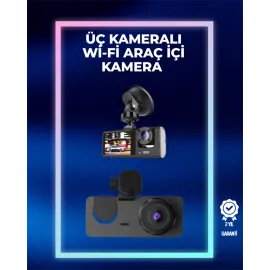 1080P Ön + 720P Arka & İç Kamera – Suya Dayanıklı Araç Güvenlik Kamerası