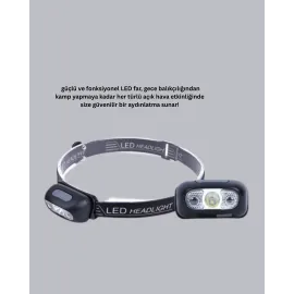 IPX5 Su Geçirmez Şarjlı LED Kafa Feneri | Hareket Sensörlü, Ayarlanabilir 60° Far