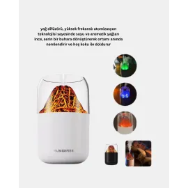 Alev Efektli Ultrasonik Uçucu Yağ Difüzörü 280Ml Su Tanklı Ve Sessiz Çalışma Özellikli