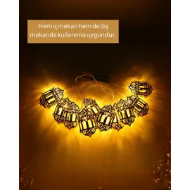 Pilli Altın Fenerli Ramazan Işıkları Dekoratif Led Zincir
