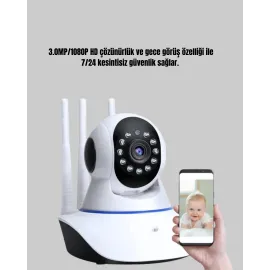 Akıllı IP Güvenlik Kamerası – 1080P HD, Gece Görüşlü, Hareket Algılamalı