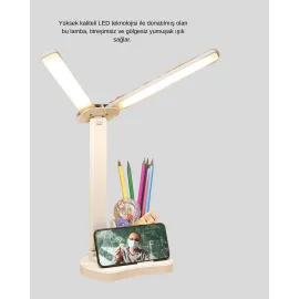 Kalemlik Ve Telefon Standlı Masa Lambası – Kısılabilir Led Işık, Göz Dostu Tasarım