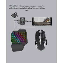 Bluetooth 5.3 Mobil Oyun Konsolu Dönüştürücü Seti 5 Parça Klavye Mouse Kit