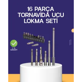 16 Parça Bits ve Adaptör Seti Vidalama Tamir Bakım Seti