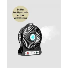 Usb Girişli Taşınabilir Masaüstü Mini Fan – 3 Kademeli Hız, Şarjlı, Işıklı, Sessiz Çalışma