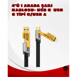 Dönüştürülebilir 4 Başlıklı Hızlı Şarj Kablosu – 1.2m, 65W, Dayanıklı ve Esnek Tasarım