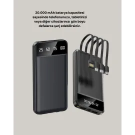 20.000 Mah 4 Çıkışlı Led Göstergeli Hızlı Şarj Powerbank