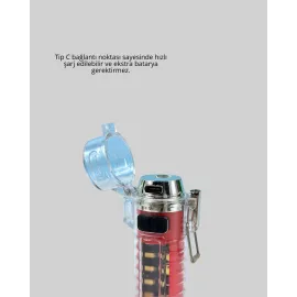 Usb Şarjlı Rüzgar Geçirmez Elektrikli Çakmak El Fenerli