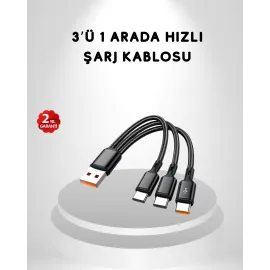 3’Ü 1 Arada Hızlı Şarj Kablosu Ios Android Type-C Uyumlu Ve Dayanıklı
