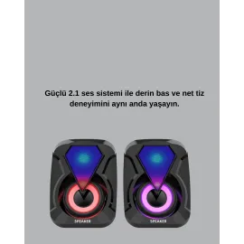 RGB Işıklı USB Hoparlör Seti 9W Çıkış Gücü Derin Bas