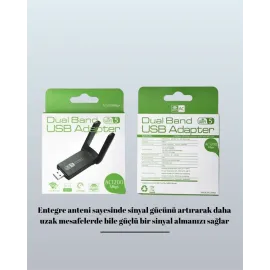 Yüksek Hızlı 1200 Mbps Çift Bant USB WiFi Adaptör – Güçlü Sinyal, Geniş Uyumluluk