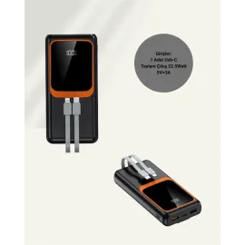 Taşınabilir Şarj Cihazı 20000 mAh | 22.5W Hızlı Şarj + Dijital Ekran + Kablo Dahil