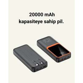 Powerbank 20000 Mah | 22.5W Hızlı Şarj, Dahili Kablolu, Lcd Ekranlı Şarj Cihazı