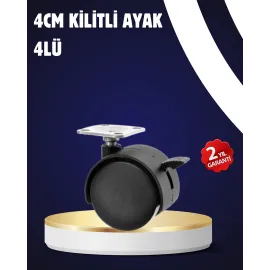 4’Lü Kilitli Tekerlek Ayak 4 Cm Sessiz Ve Dayanıklı